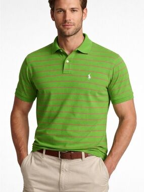 Ralph Lauren Polo shirt sz XL lime with Thin pink Stripes vintage 90’s